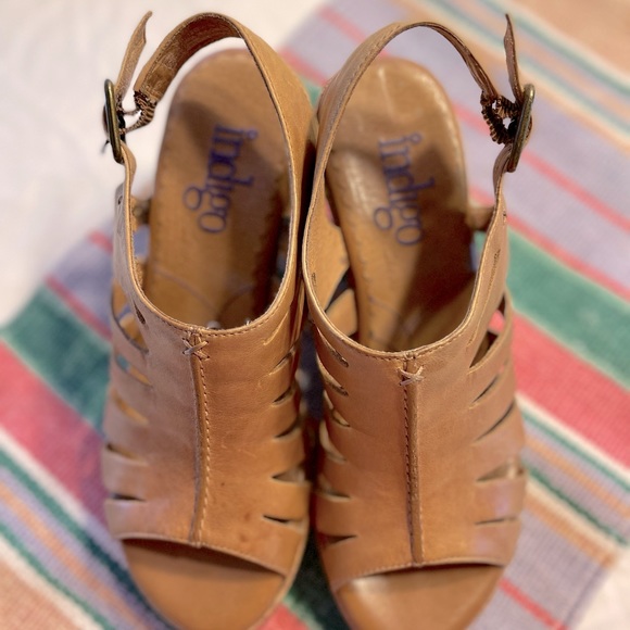 Indigo by Clark’s cork wedge sling back strappy sandals 3.5 inch heel size 6.5 - Picture 4 of 14